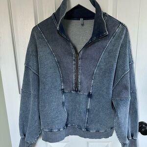 Free people movement half zip denim sweatshirt